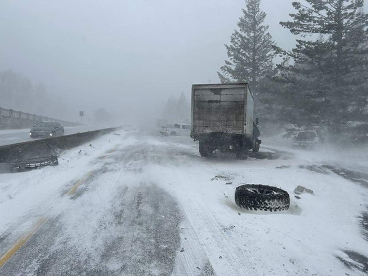Interstate 84 was closed westbound near Hood River, Ore., Thursday afternoon after reports of dozens of crashed vehicles.