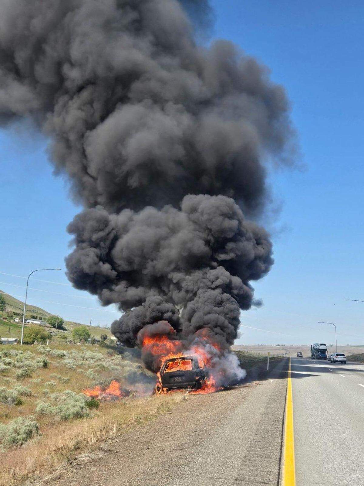 A suspected drunk driver led police on a chase with a fiery ending Thursday morning on Interstate 82 just outside Benton City.