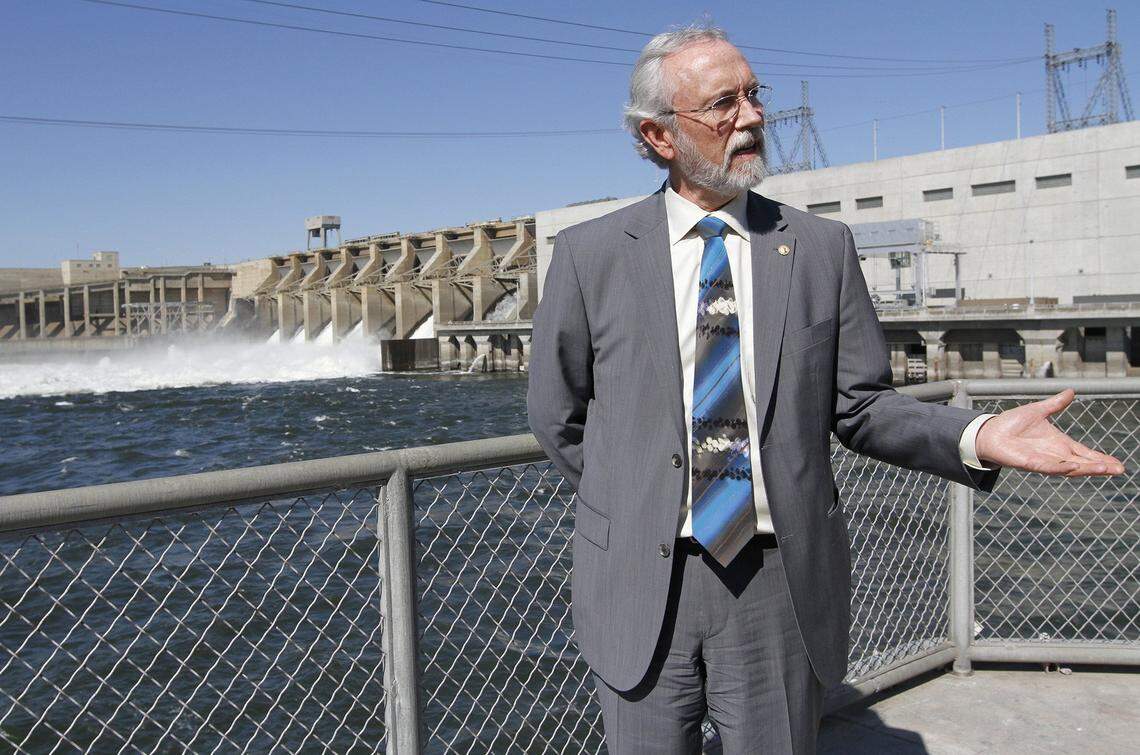 Rep. Dan Newhouse is shown on a tour Ice Harbor Dam near Burbank, one of the dams being considered for removal.