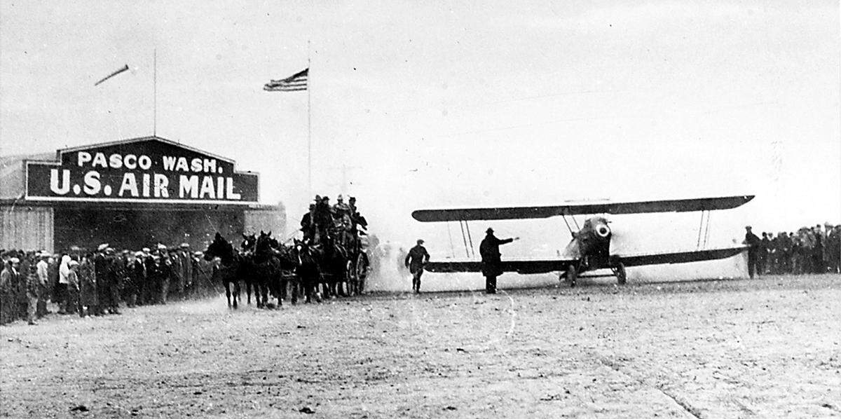 Stores in the Tri-Cities closed and the townspeople turned out to welcome the arrival of the first Air Mail Service route linking Pasco and  Elko, Nev., on April 6, 1926.