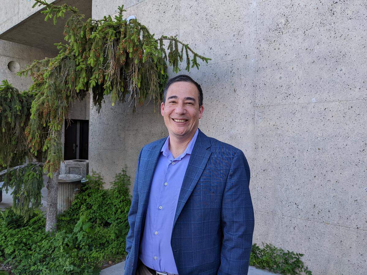 Washington Secretary of State Steve Hobbs, poses for a photo at Columbia Basin College during a visit to Eastern Washington.