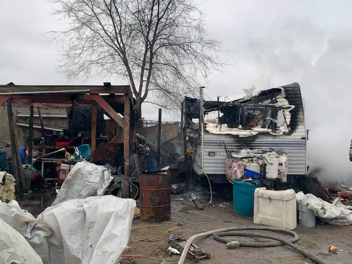 Fire destroyed a trailer and damaged a shed in Finley on Monday, Jan. 6.