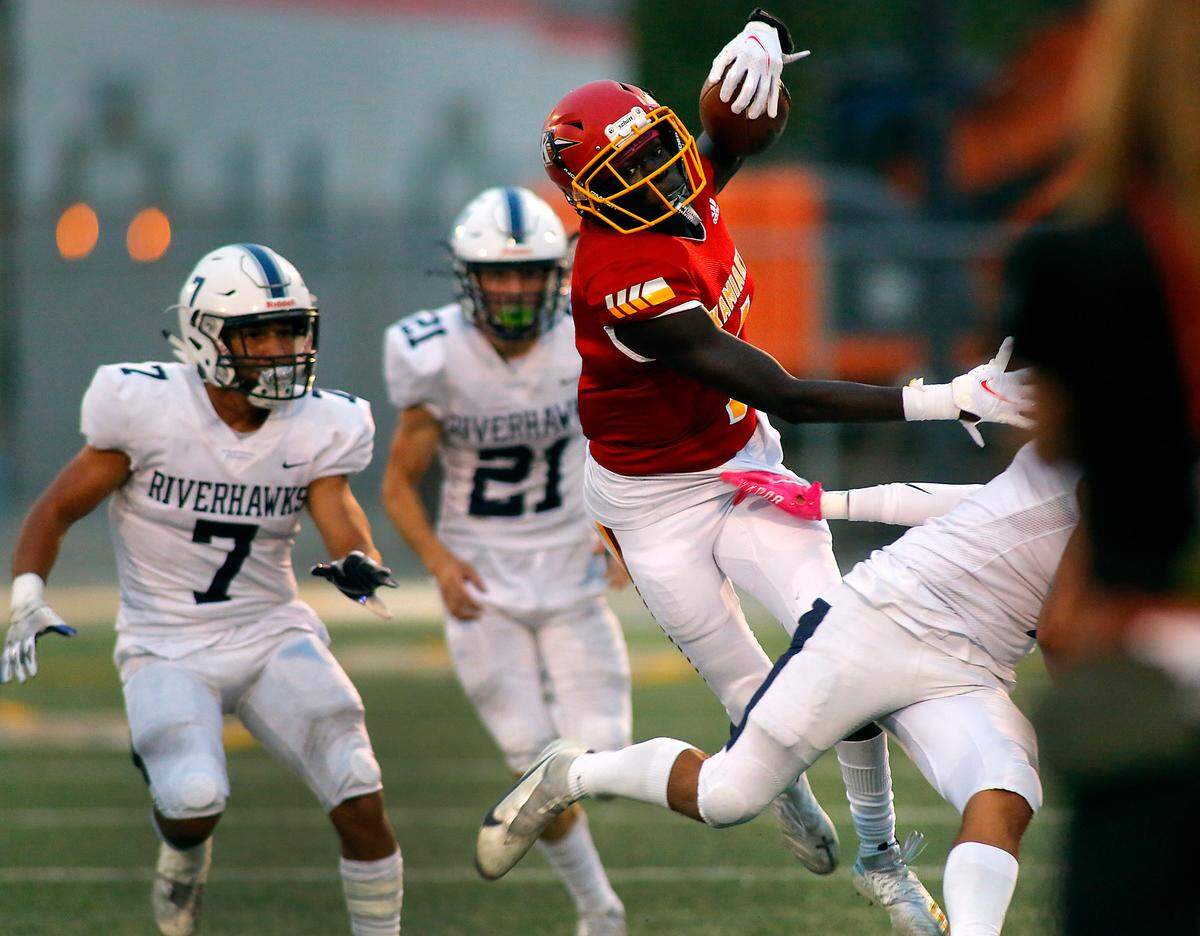 Kamiakin wide receiver Gabe Tahir didn’t play in the second half because of an injury. (File)