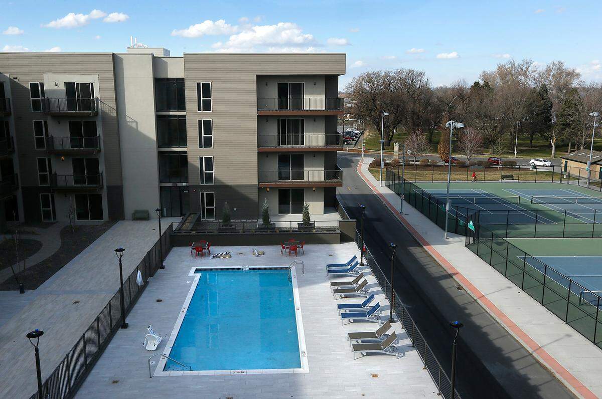 Balconies on the east side of the new Park Place Apartments overlook the complex’s pool area and Richland’s Howard Amon Park along the Columbia River near Lee Boulevard.