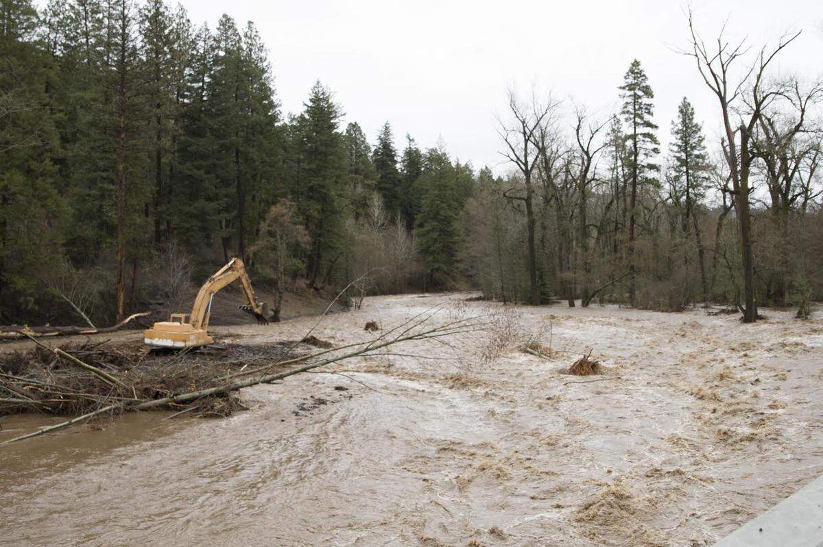 An excavator removed debris from Mill Creek in Walla Walla County.