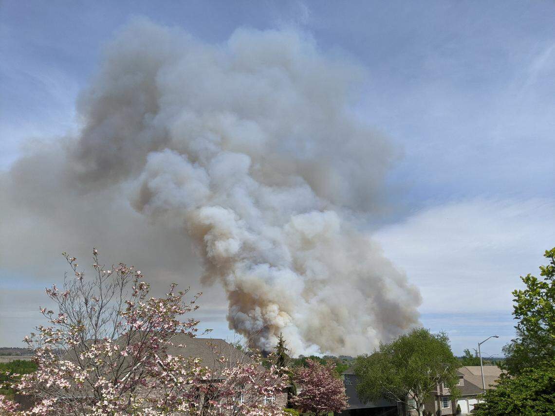 Highway 240 fire along the Richland causeway on Wednesday.