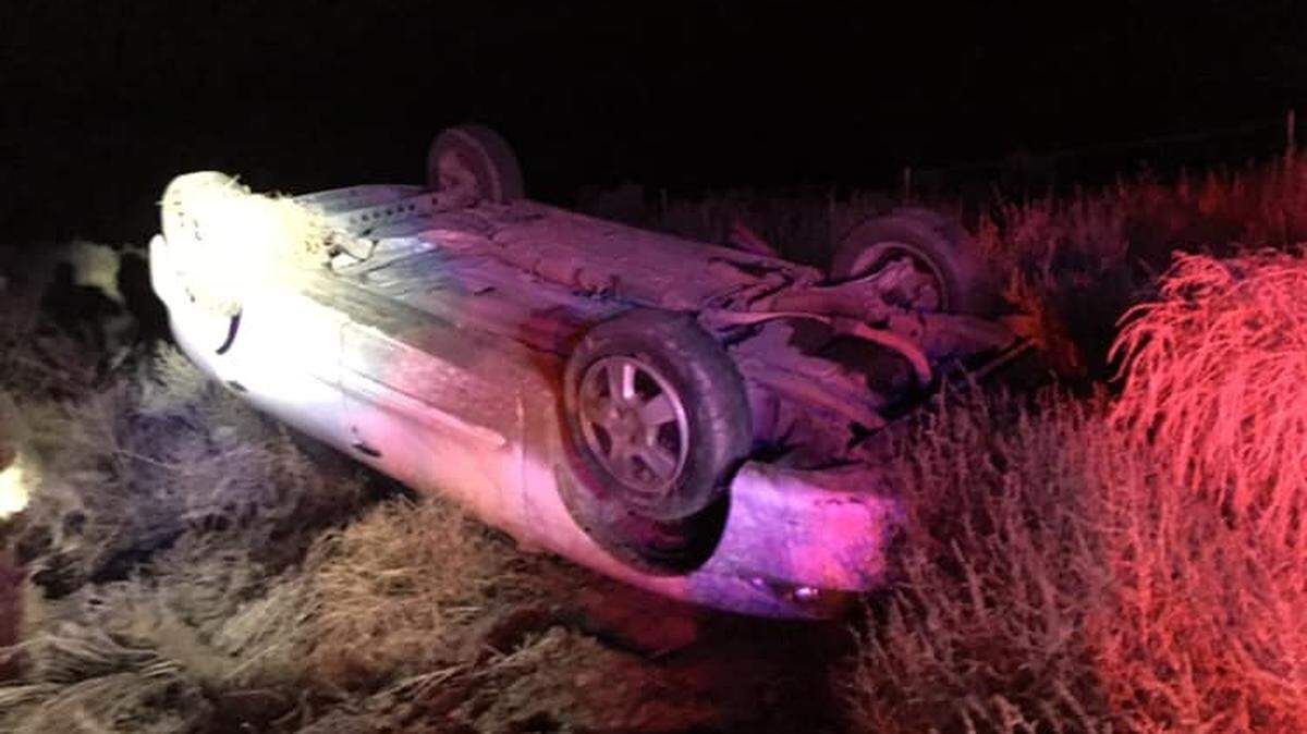 A driver nodded off and rolled a car after driving off the side of Highway 395 early Tuesday.