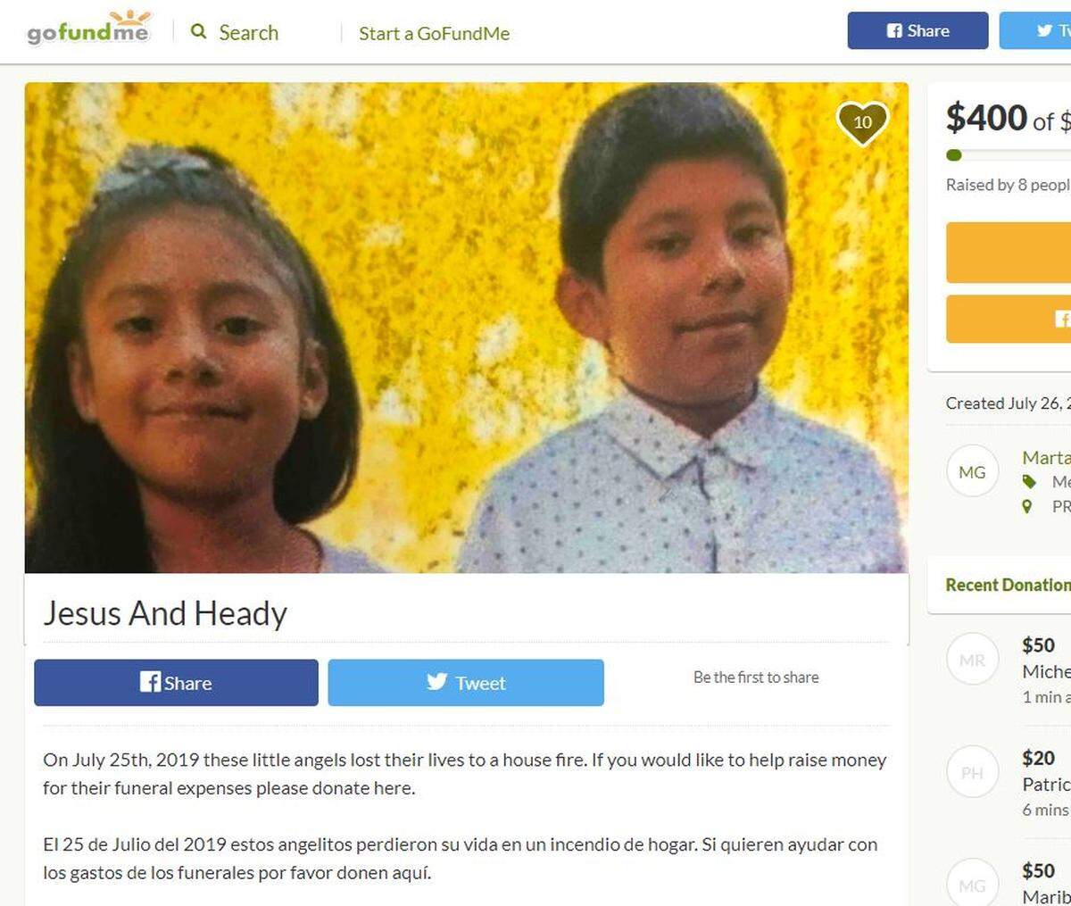 Jesus Gonzalez Bautista, 10, and Heidy Gonzalez Bautista, 7, died as a result of the July 25 fire at their home in Prosser. The mobile home had no smoke detectors.
