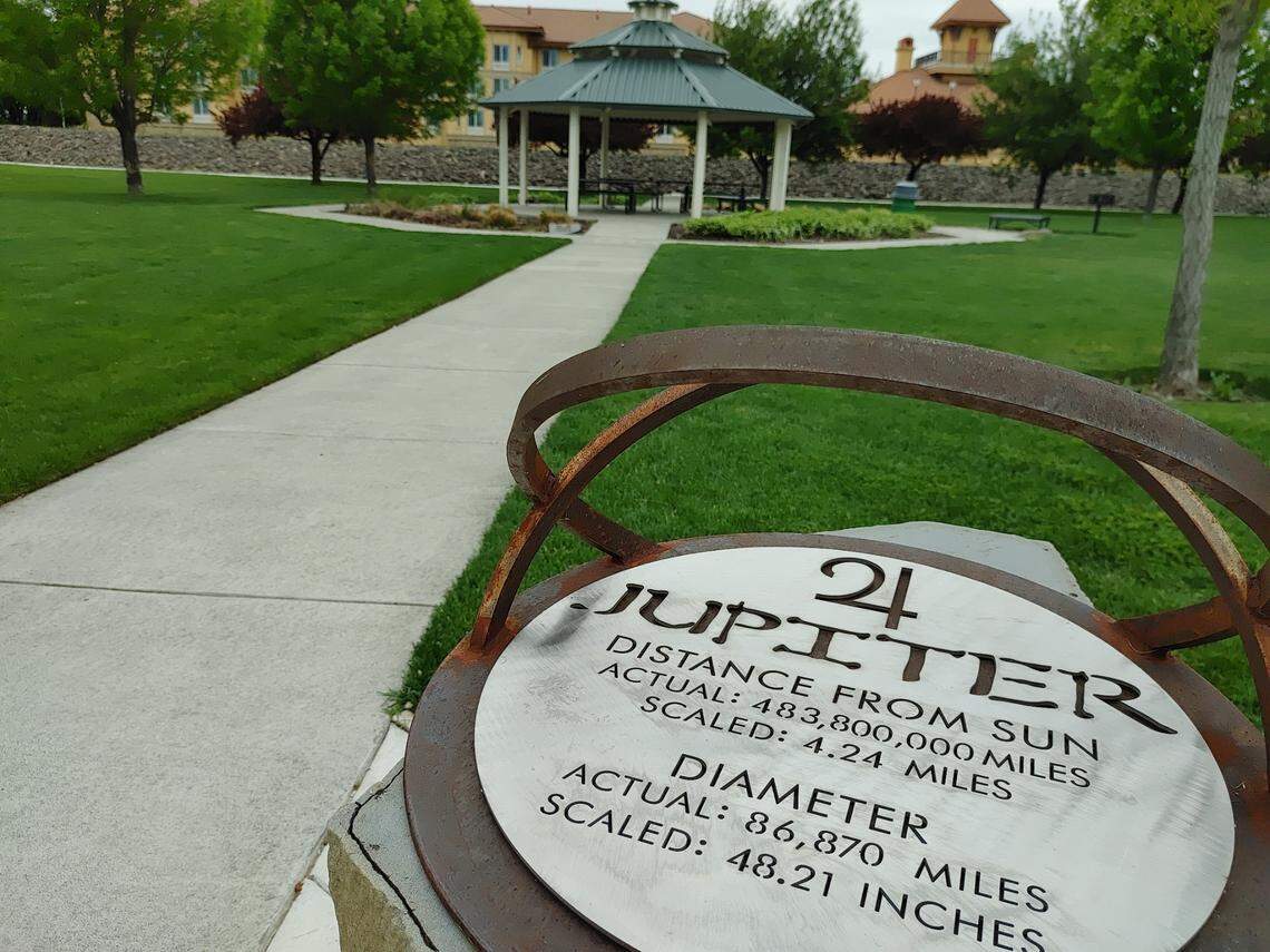 The Hanford Reach Solar System includes an orbital marker at the north end of Richland’s Howard Amon Park, near a gazebo. 