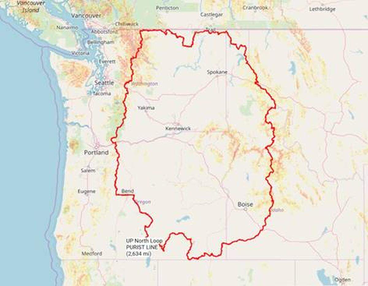 Ras and Kathy Vaughan’s 2,634 mile UP North Loop route traverses the Pacific Northwest.