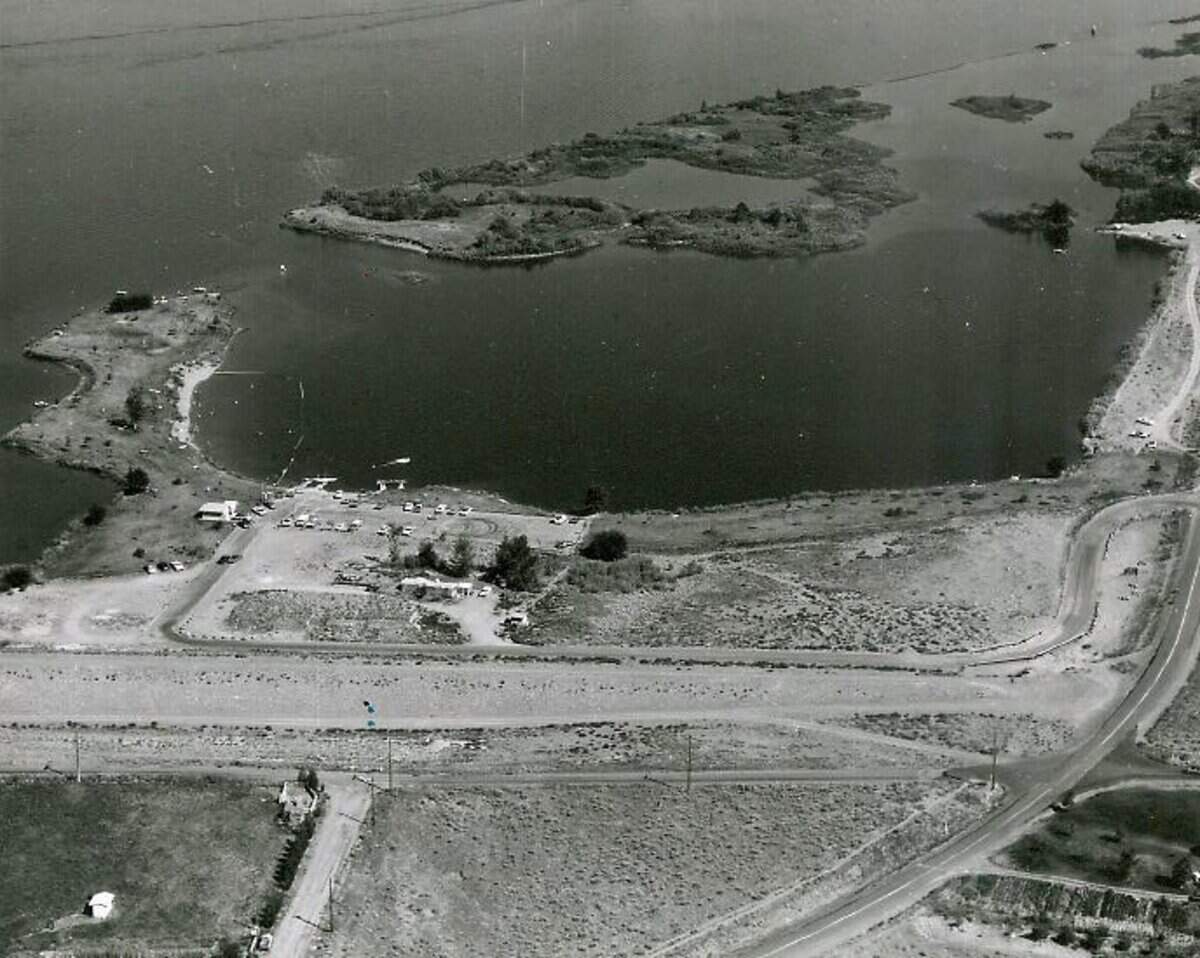 This aerial photo taken in 1972 shows Two Rivers Park in Finley is a popular place to swim, boat and ski. The park is leased to Benton County by the Corps of Engineers.