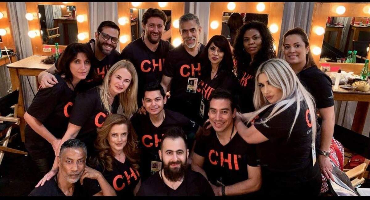Chauné Fitzgerald, top row second from right, with other hair stylists and this year’s Miss Universe pageant in Thailand.
