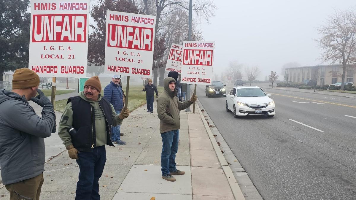 Members of the Hanford Guards Unit have picketed along George Washington Way in Richland since their contract expired in November and they were locked out of work.