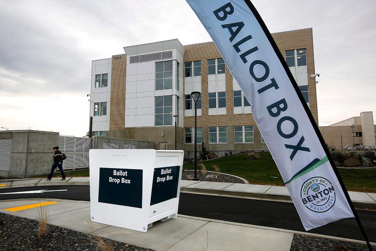 The new drive-up and walk-up ballot drop box is at the new county administration building, 7122 W. Okanogan Place, Kennewick.