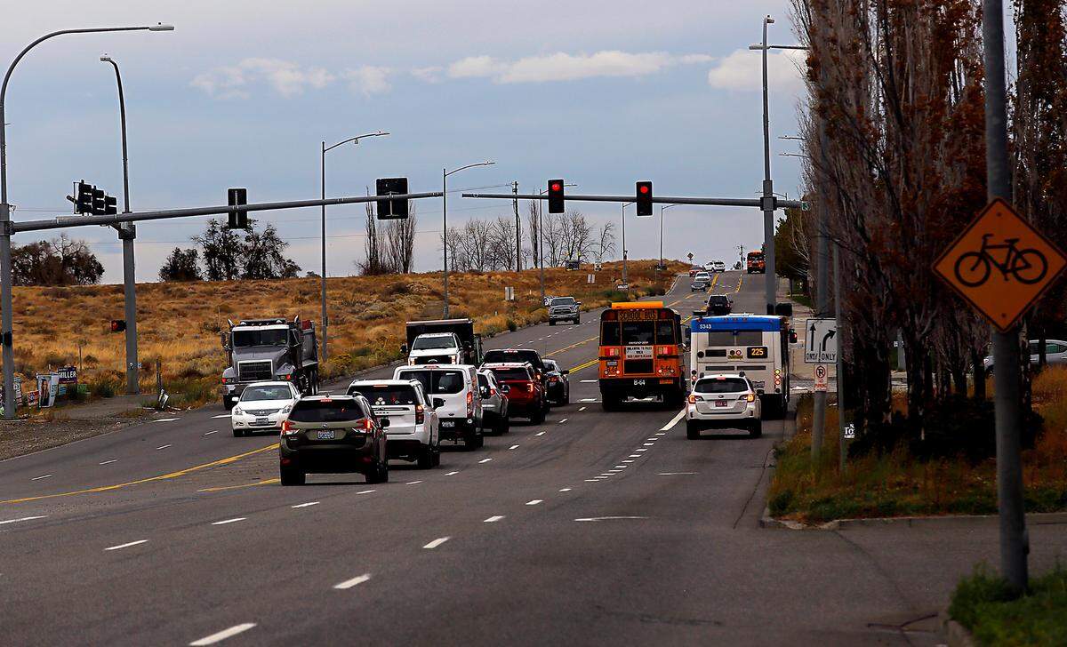 Traffic heads northbound on Broadmoor Boulevard near the Sandifur Parkway intersection in west Pasco.