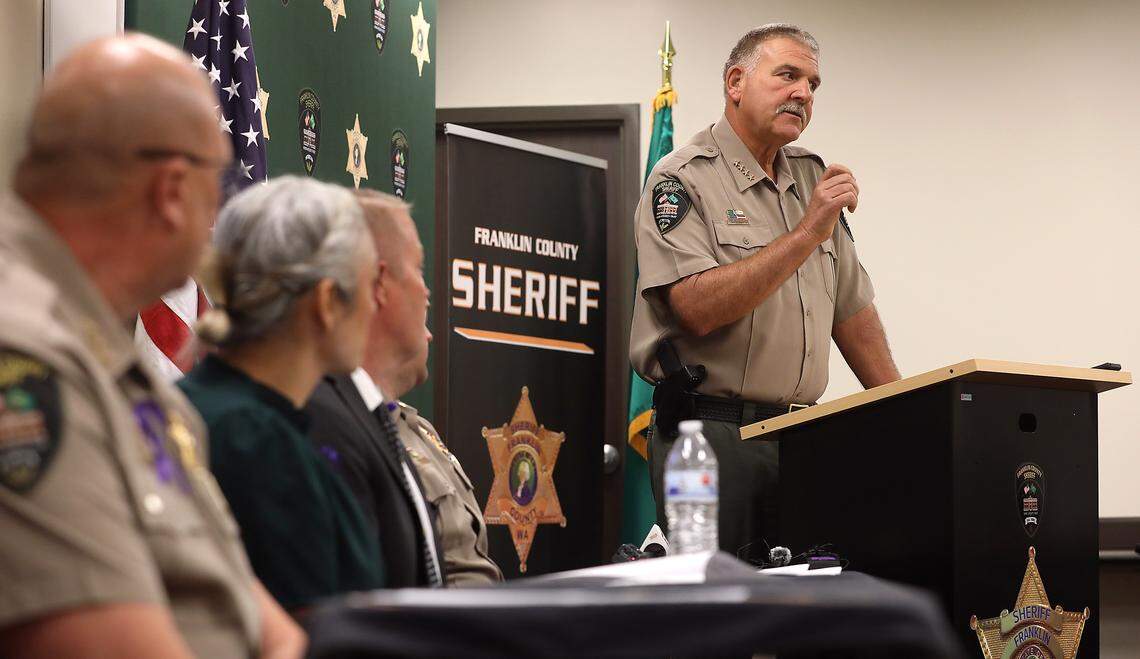 Franklin County Sheriff Jim Raymond announces the arrrest of the arrest of Jesse Lee Castillo, 51, in the 27 year old murder case of 13-year-old Anna Pelayo during a press conference Tuesday morning in Pasco.