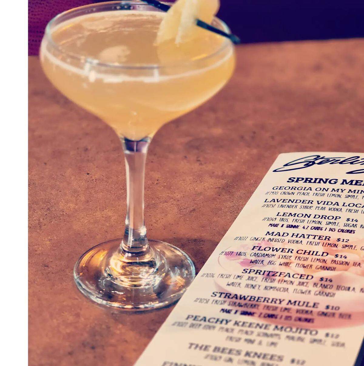 A peek at the Sterling’s Famous spring menu alongside the Mad Hatter, a specialty costing $12.