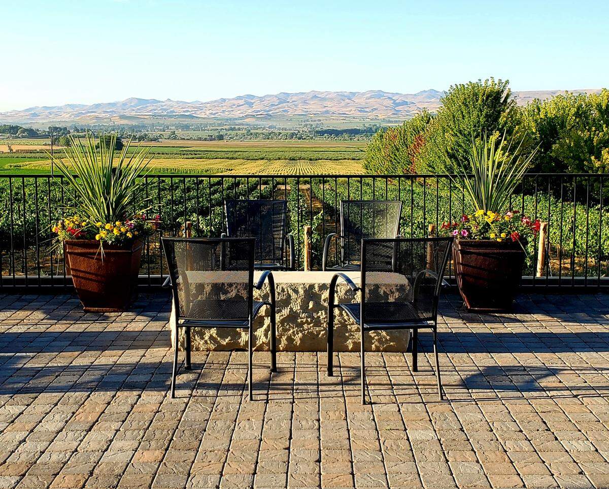 Koenig Vineyards in the Sunnyslope Wine District of Caldwell, Idaho, offers sweeping views of the Snake River Valley.