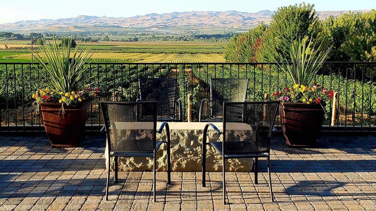 Koenig Vineyards in the Sunnyslope Wine District of Caldwell, Idaho, offers sweeping views of the Snake River Valley.