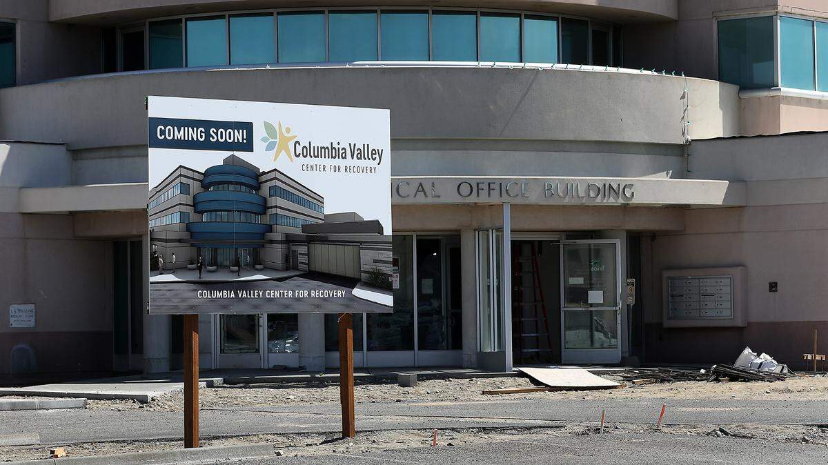 A new sign with logo outside the former Kennewick General Hospital and Trios Hospital being converted into the new Columbia Valley Center for Recovery at 900 S. Auburn St. in Kennewick. 