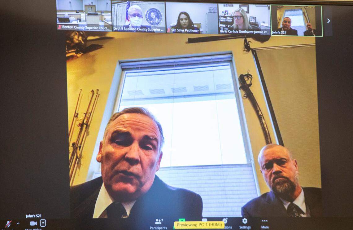 Benton and Franklin County Superior Court Judge Sam Swanberg appeared in Benton County Superior Court with his lawyer John Jensen via WebEx.