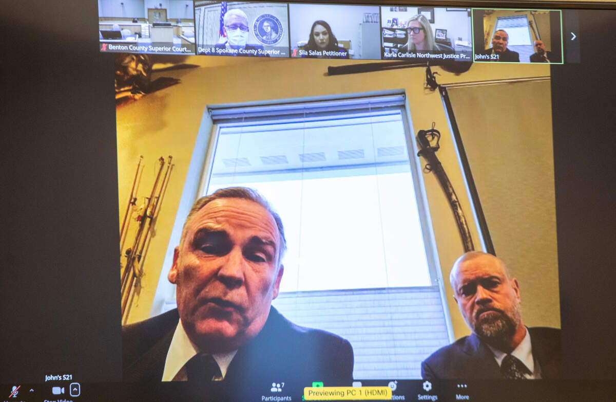 Benton and Franklin County Superior Court Judge Sam Swanberg appeared in Benton County Superior Court with his lawyer John Jensen via WebEx.