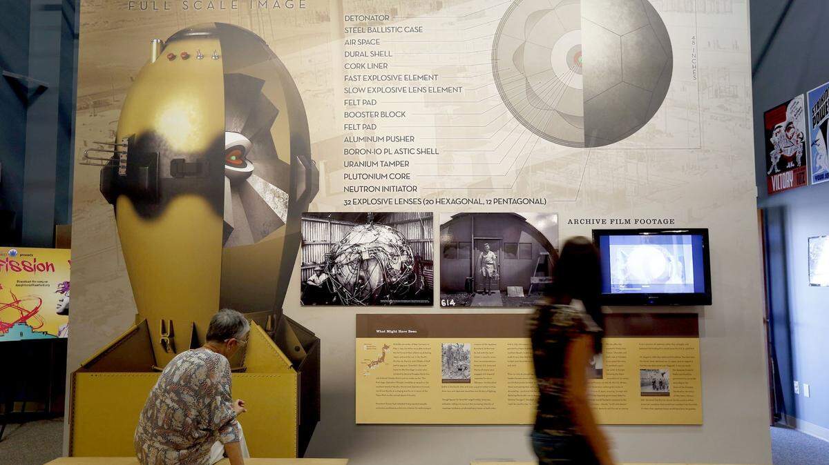 The Fat Man atomic bomb display is in the Hanford room at the Reach Center in Richland. The bomb, made of plutonium from the Hanford site, was dropped on the Japanese city of Nagasaki, Japan, on Aug. 9, 1945.