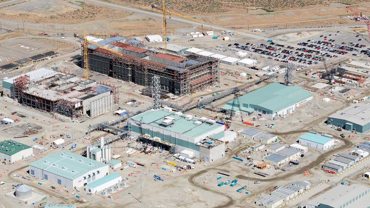 The 65-acre Hanford vitrification plant in Eastern Washington state is shown from the air.