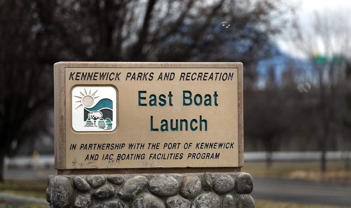 Sign for the east boat launch in Kennewick’s Columbia Park just upstream of the blue bridge on the Columbia River.