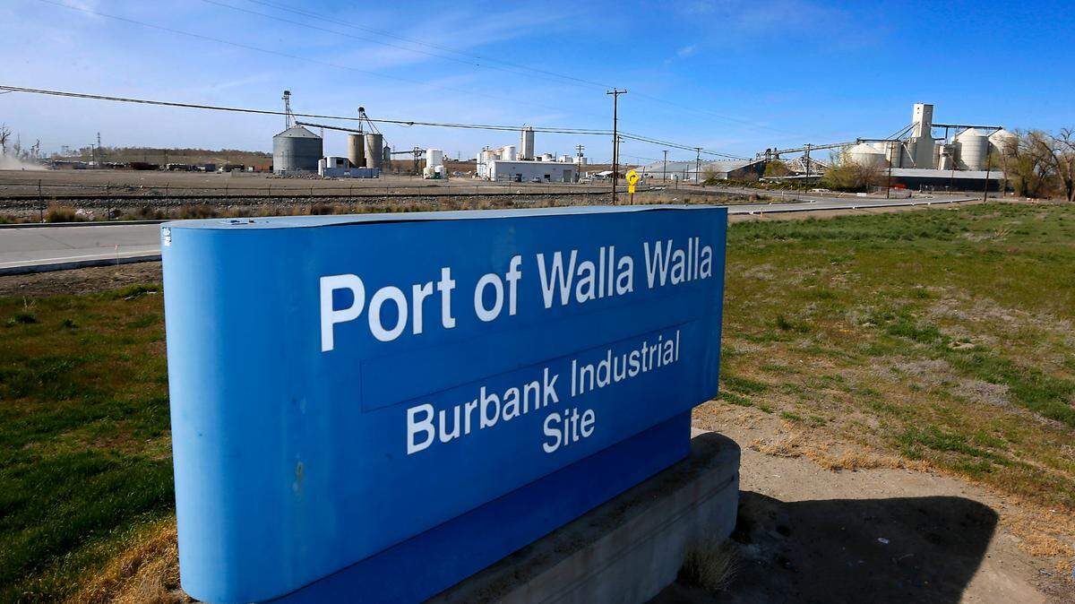 A sign for the Port of Walla Walla’s Burbank Industrial Site at the intersection of Gateway Drive and South 2nd Street in Burbank, WA. The site and nearby Business Park are attracting millions of dollars in investment.