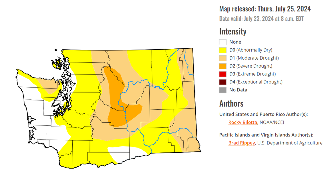 Drought conditions in Washington state are shown.