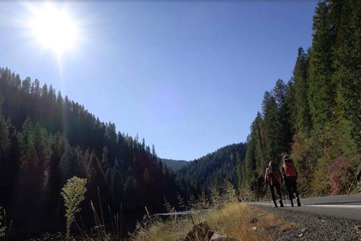 Ras and Kathy Vaughn hiking along the Lochsa River in Idaho.