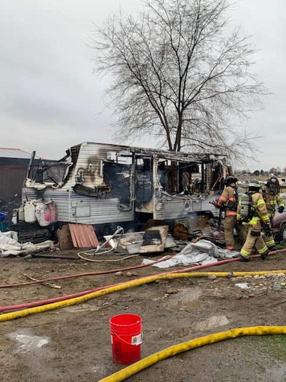 Fire destroyed a trailer and damaged a shed in Finley on Monday, Jan. 6.