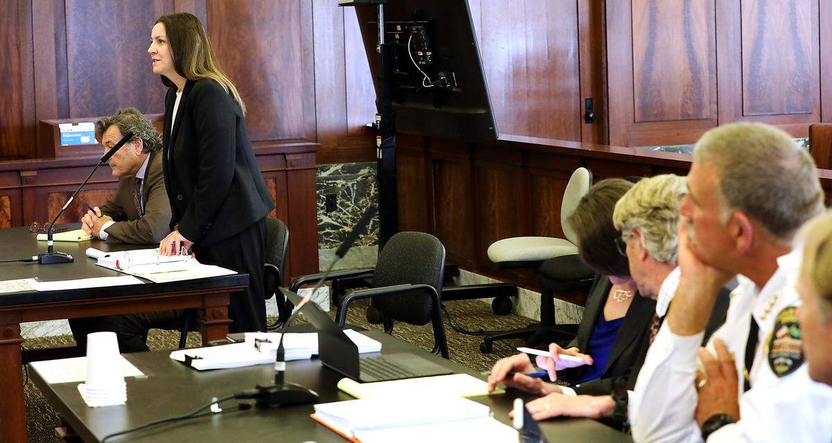 Megan Clark, the attorney representing Franklin County, argued a point at Wednesday’s hearing at the courthouse in Pasco. 
