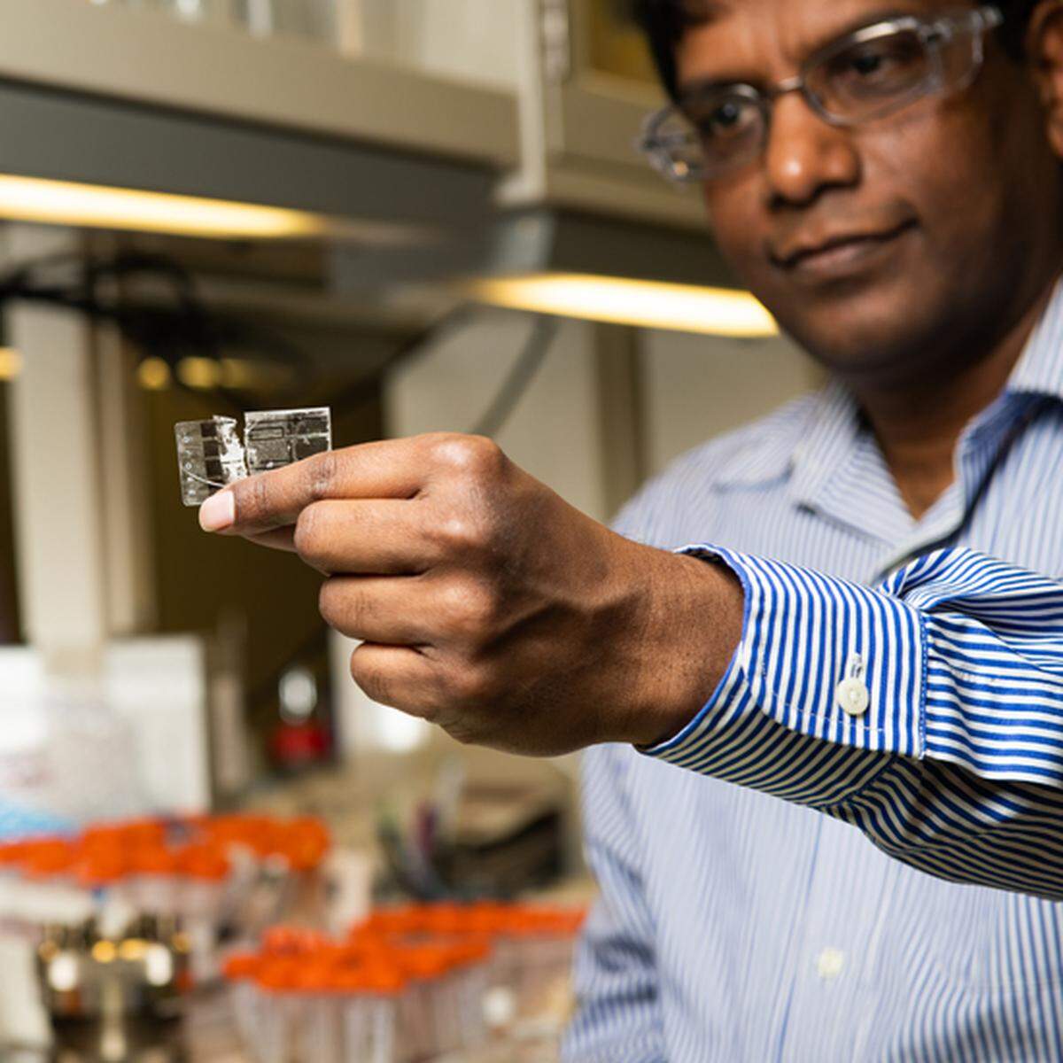 Materials scientist Radha Motkuri and his colleagues at PNNL are developing a sensitive, portable sensor that will be able to quickly and accurately detect ultra-low levels of a group of chemicals called perfluoroalkyl and polyfluoroalkyls substances, or PFAS, in the field.