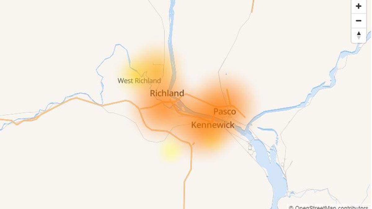 Downdetector.com shows the Tri-Cities as an orange blob of “people shouting at their modems” and “I just wanted to watch football!”.