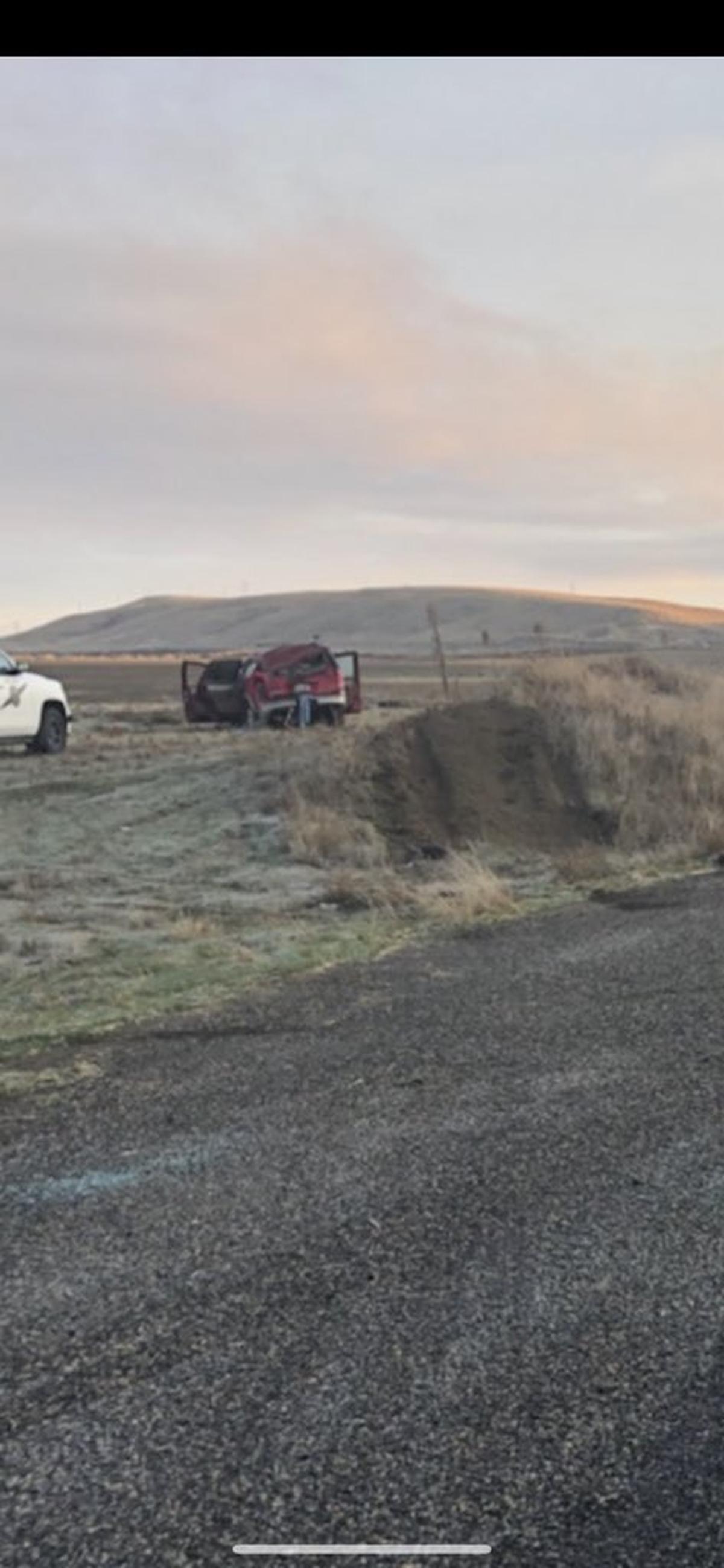 A man tried to pass a slower car on a foggy highway north of Burbank and crashed instead. His car flew when it hit a dirt berm on the side of the road.
