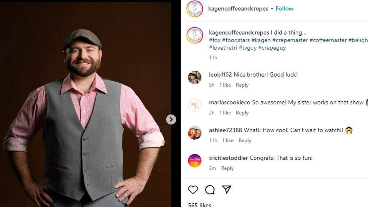 Kagen Cox posted on Instagram about his role in the upcoming Gordon Ramsay competition Fox. He owns Kagen Coffee and Crepes in Richland.