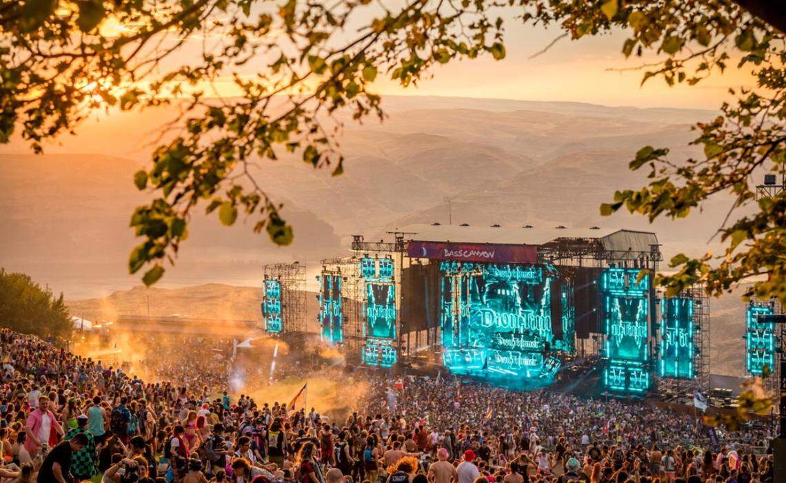 Shot of Bass Canyon, annual EDM festival held at The Gorge Amphitheatre near George, Wash. 