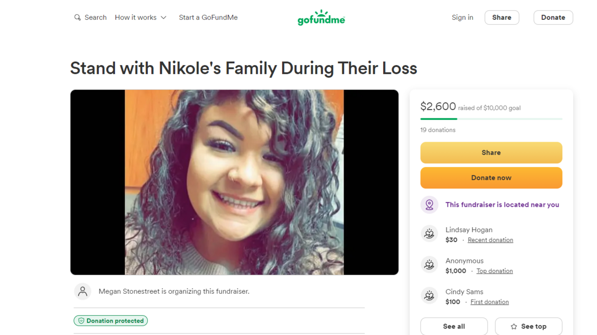 A GoFundMe was organized to raise money for the family of Nikole Vargas after she died in a crash Friday.