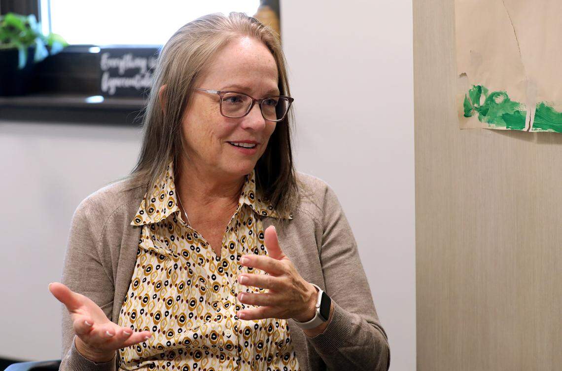 Prosser School Superintendent Kim Casey, right, discusses the Transition To Kindergarten program.