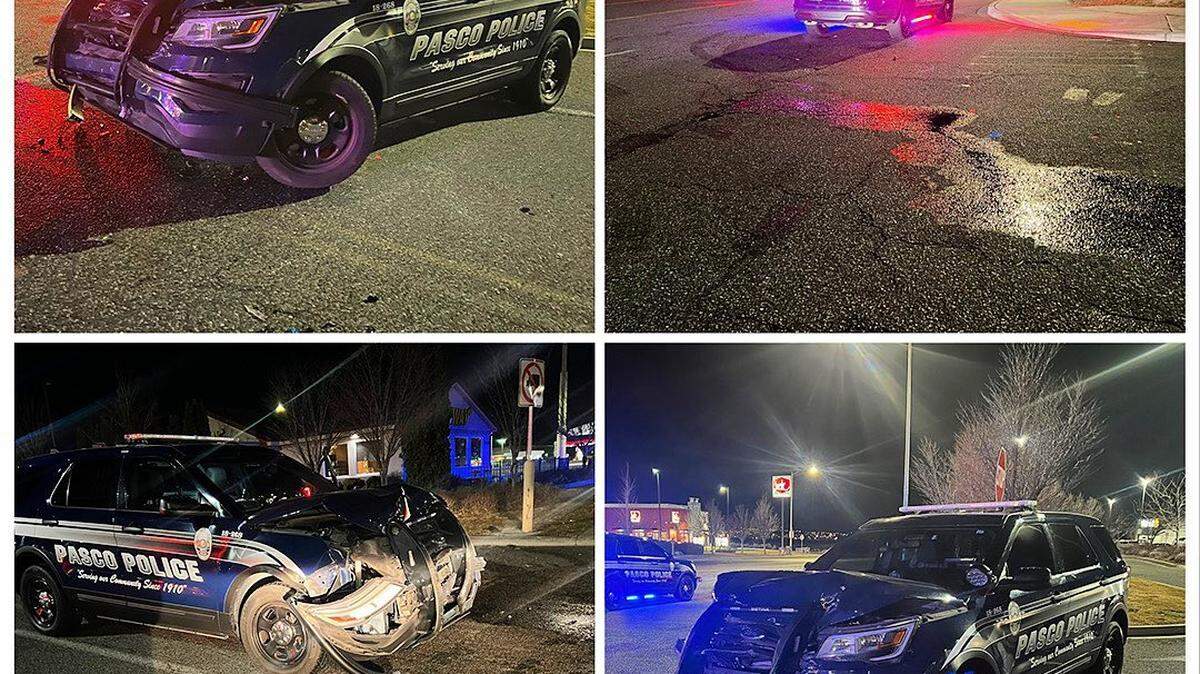 A Pasco police car was hit as a suspect fled the Road 68 Walmart parking lot.
