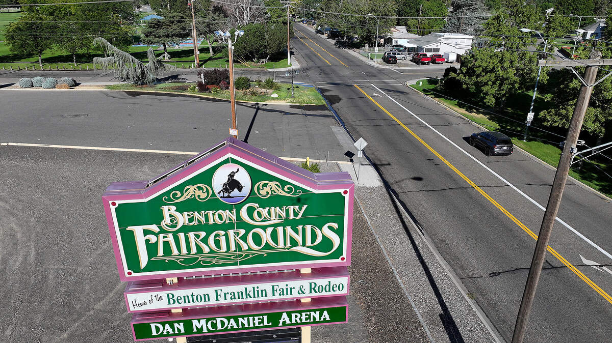 Sign for Benton County Fairgrounds on east 10th Avenue in Kennewick.