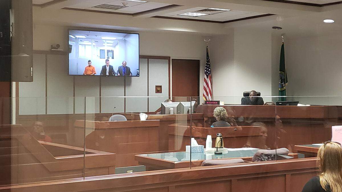 Victor A. Paniagua, 27, makes a first appearance in Franklin County Superior Court before Judge Cameron Mitchell. Paniagua is charged with murder and felony assault in a June 3, 2018 shooting.