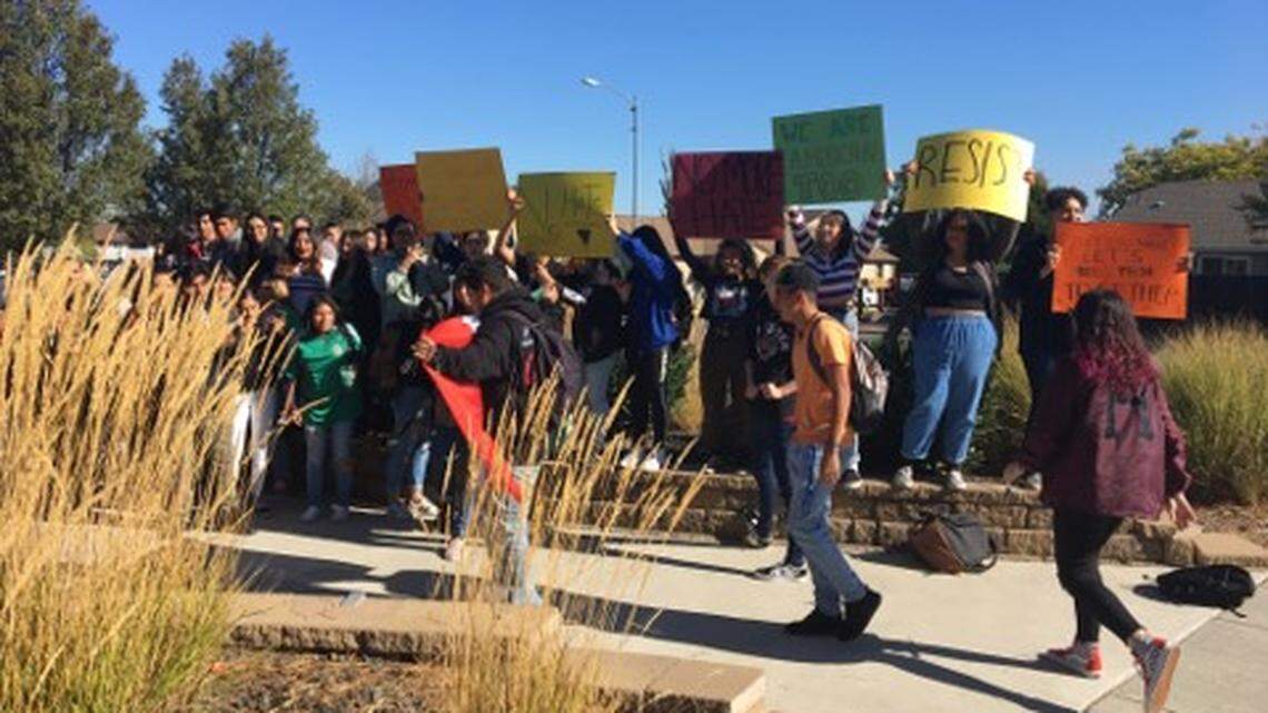 Kamiakin High School students in Kennewick rallied during school hours Friday afternoon after a week of tension among students that escalated after a chant of “Build the Wall” at a football game.