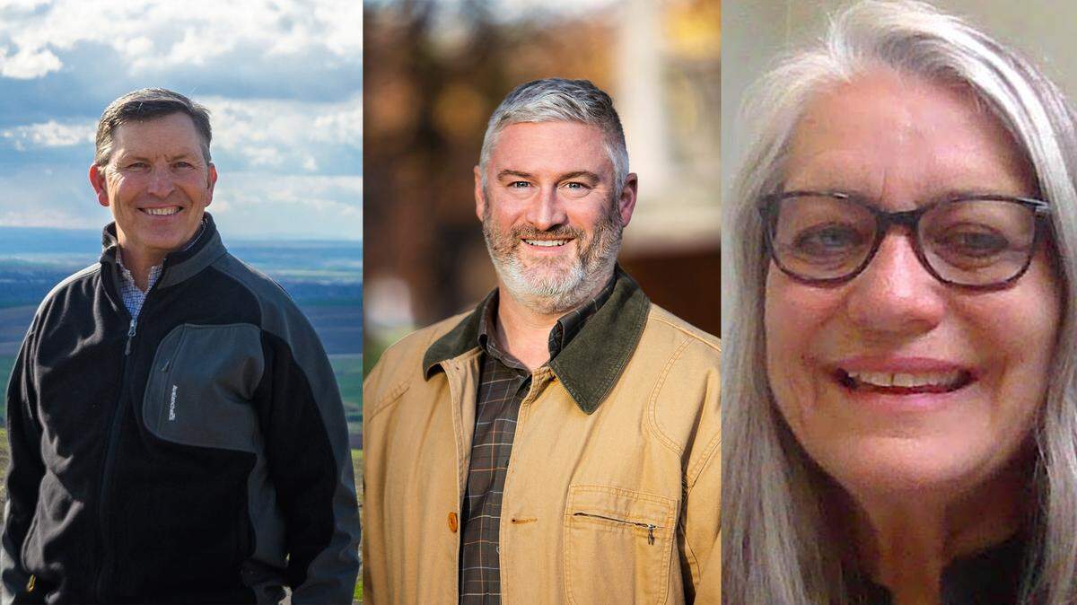 From left, Republican incumbent Mark Klicker, Democratic candidate Jeff Strickler, and Peace and Freedom Party candidate Sharon Kay Schiller.