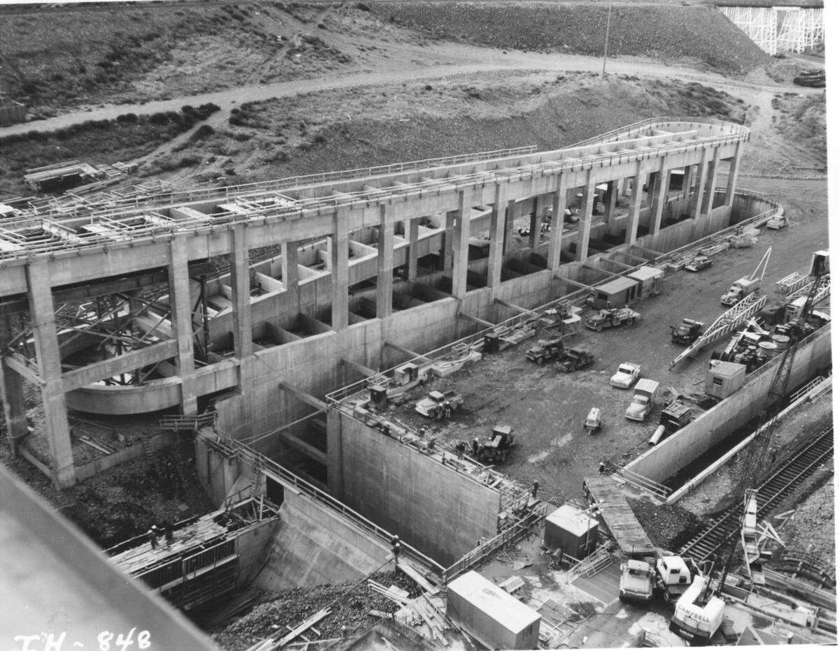 Construction started on Ice Harbor Lock and Dam on the Snake River in 1956. When completed water rose and cover ed Native American historical and cultural sites.