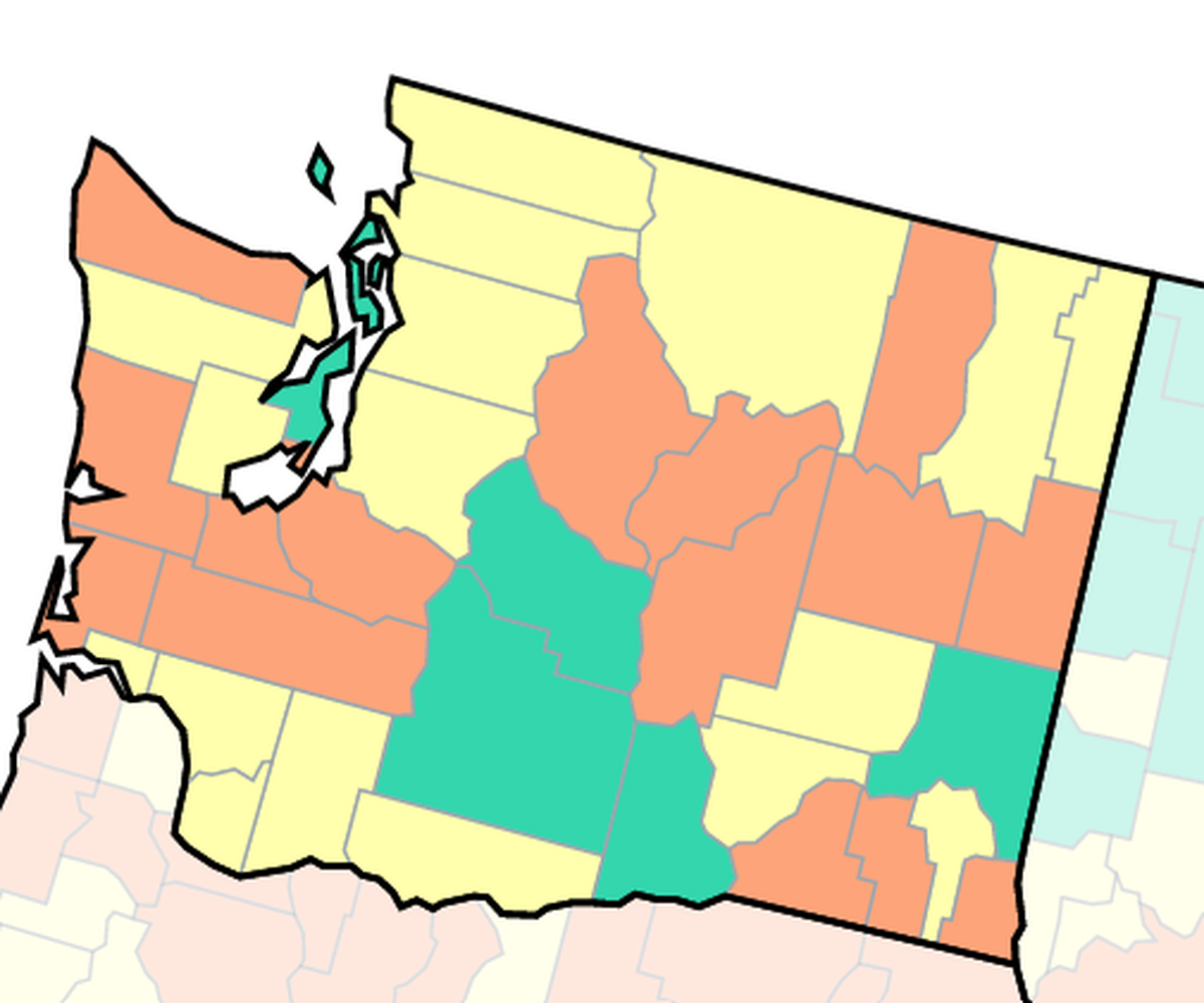 On Friday the Centers for Disease Control rated Benton COVID-19 community transmission level as “low” and the Franklin County level as “medium.” Green is low, yellow is medium and orange is high.