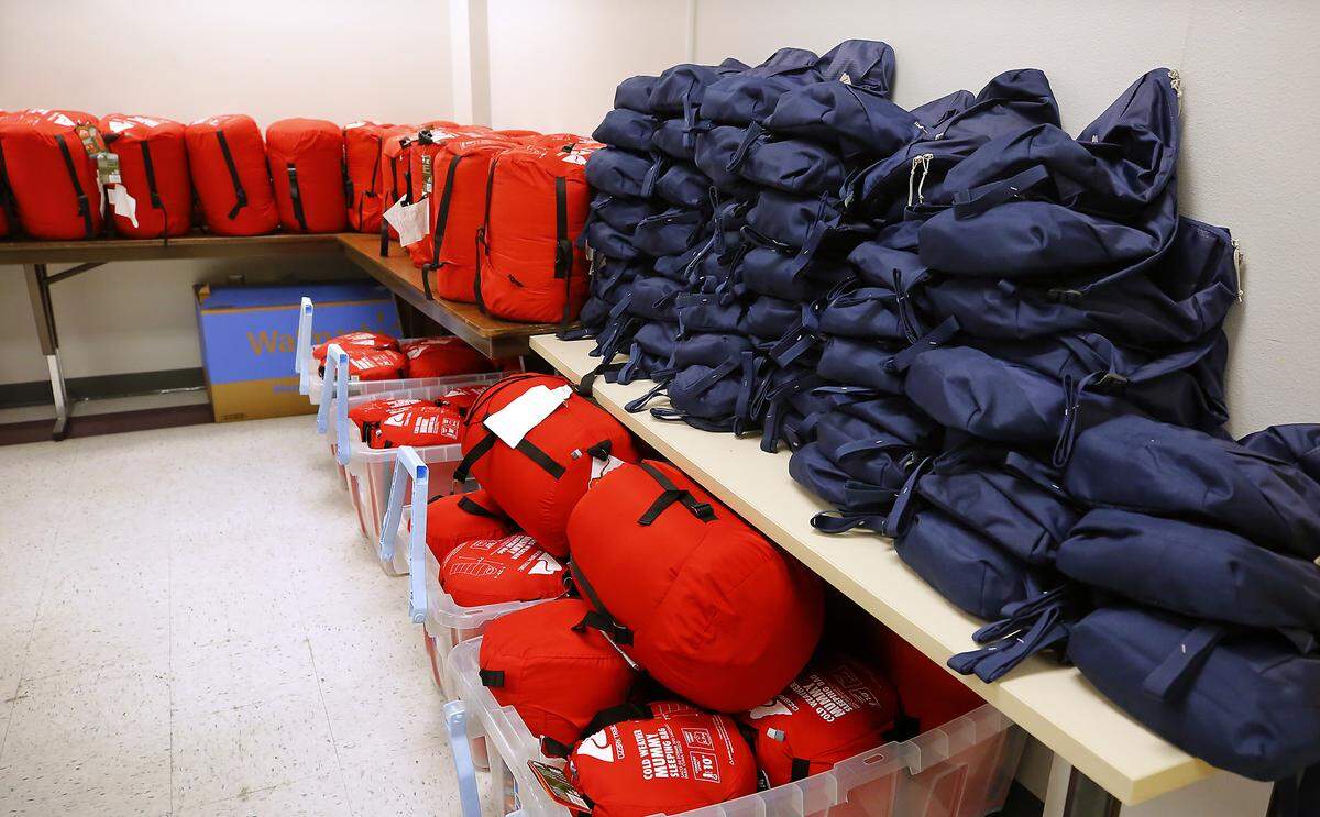 Sleeping bags and backpacks filled with toiletries, gloves and a warm hat were on hand for volunteers in the annual Point in Time homeless count to give to people they found.