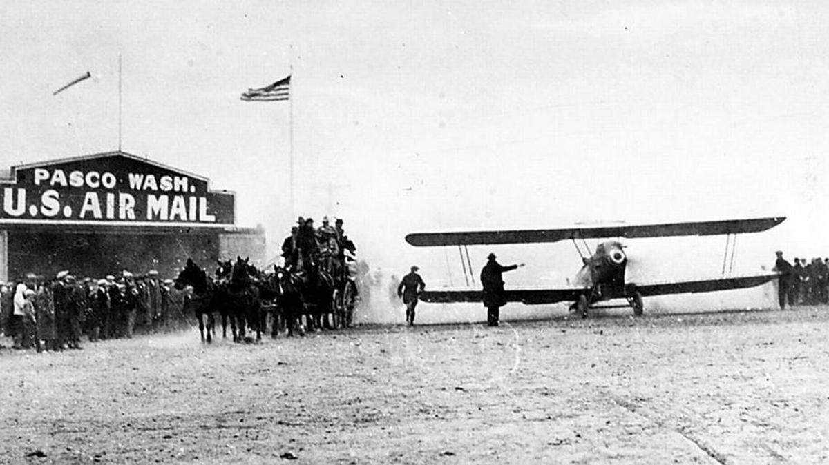 A Swallow biplane left Pasco on April 6, 1926, making the history books as the first commercial U.S. Air Mail flight.